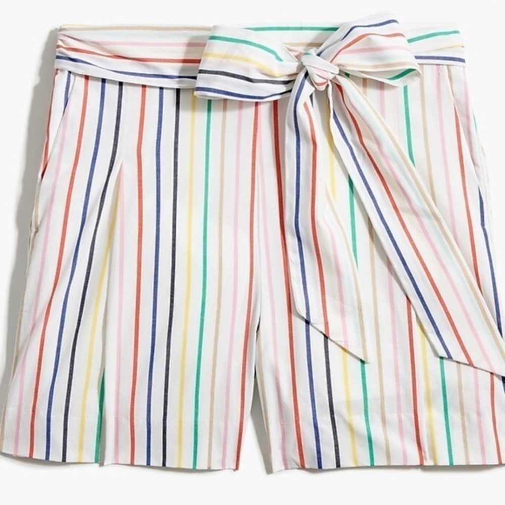 UEC J. CREW WHITE Striped tie-waist shorts pockets stretch cotton poplin SZ 10